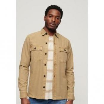 Superdry Military - Camisa beige de manga larga para hombre