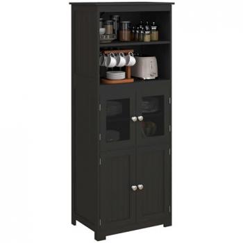 HOMCOM Alacena de Cocina Aparador de Comedor con 4 Puertas, 2 Estantes Abiertos y Estante Ajustable, Dimensiones 60x30x162 cm, Color Negro