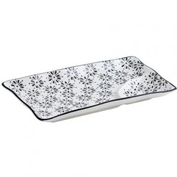 Quid B&W Fuente Rectangular de 15 cm Picoteo, Porcelana, Blanco y Negro, 18x10x2 cm