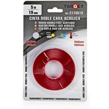 TARGET C170519 - Cinta Doble Cara - 5 Metros x 19 Milímetros - Acrílica - Metal - Madera - Cristal