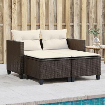 Brown Poly Rattan 2-Seater Garden Sofa with Stools