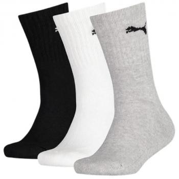 Puma Junior Crew Socks (Pack of 3) - Unisex, Lightweight, Grey/White/Black