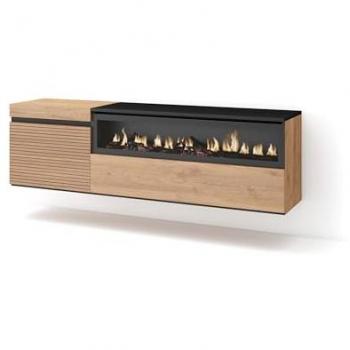 Mueble TV Colgado Moderno con Chimenea Eléctrica - Roble Beige - 150x45x35cm - Para Televisores hasta 65 Pulgadas