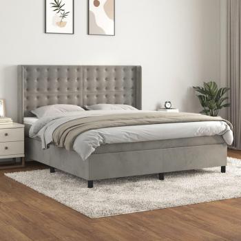 Cama box spring con colchón de muelles y terciopelo gris claro 180x200 cm