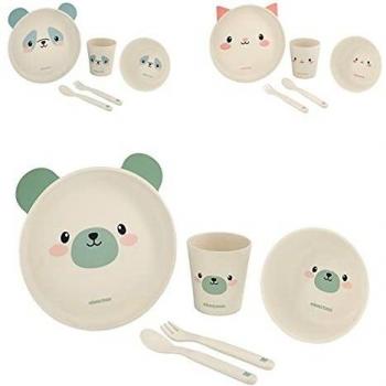Set de Vajilla Infantil de Bambú Kikkaboo Bear Mint 5 Piezas