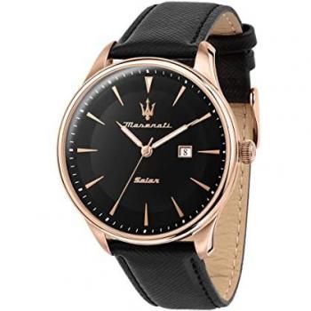 Maserati Men's Solar Analog Leather Watch Black Tradition R8851146001
