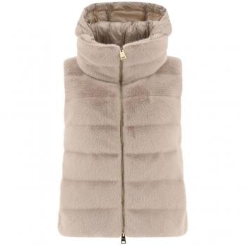 Herno Women's Faux Fur Down Vest in Beige | Size 44 | PI001937D