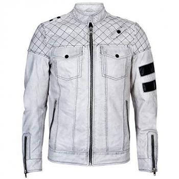Infinity Leather Men's Vintage Quilted Racing Biker Jacket - Cardiff - White - 2XL