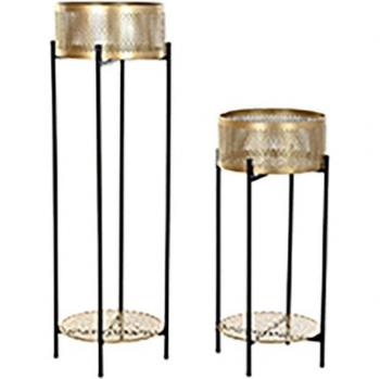 Set de Macetas Negro Dorado Metal 30 x 30 x 101 cm (2 Unidades)