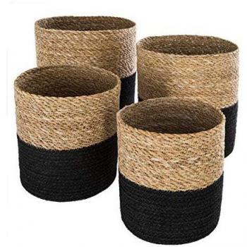 Juego de 4 Cestas de Yute y Hierba Marina Negras
