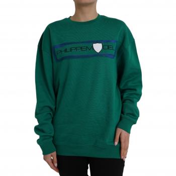 Green Cotton Logo Print Long Sleeves Pullover Sweater - XL