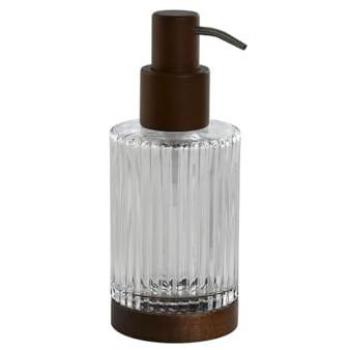 Dispensador de Jabón Home ESPRIT Marrón Transparente Aluminio Cristal Acacia 8 x 7,5 x 18,5 cm