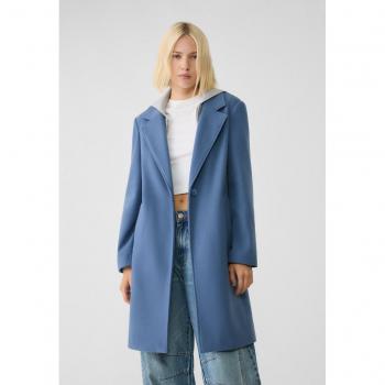 Soft-Touch Indigo Midi Coat with Buttons - Size S