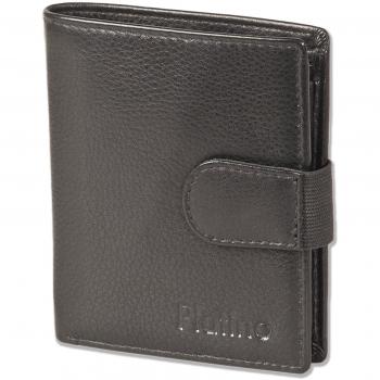 Platino - Monedero Super-compacto con XXL tarjeteros para tarjetas de 16 hechos de cuero natural con negro