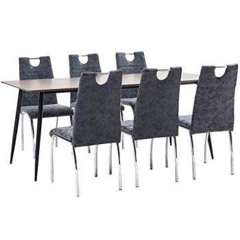 vidaXL Juego de Comedor 7 Piezas Cuero Sintético Mobiliario Decoración Interior Casa Hogar Robusto Duradero Resistente Funcional Práctico Útil Negro