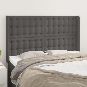 Cabecero con orejas de cuero sintético gris 147x16x118/128 cm