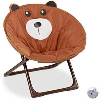 Silla de Acampada Infantil Plegable Oso Marrón Unisex Interior y Exterior 48 x 51 x 48 cm - Relaxdays