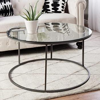 Mesa de Centro Kolari Redonda Metal/Vidrio Templado Ø80x45 cm Negro/Transparente