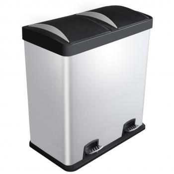 Kendan - 60 Litros Cubo de basura de Acero inoxidable a prueba de huellas dactilares Basurero reciclaje sistema de separación de basuras Con penal Dos compartimientos