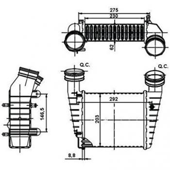 Intercooler NRF 30138A - Intercooler, fabricado en aluminio, con un diseño de alta eficiencia para mejorar la refrigeración del aire de admisión, compatible con múltiples modelos de vehículos, fácil instalación y dimensiones específicas que garant