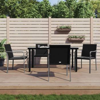 5 Piece Garden Dining Set with Cushions in Poly Rattan and Steel