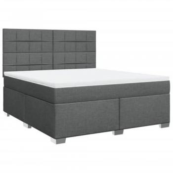 Cama box spring con colchón tela gris oscuro 180x200 cm