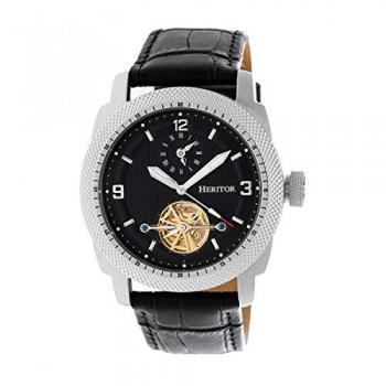 Heritor Helmsley Automatic Semi-Skeleton Leather Watch - Black & Silver
