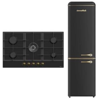 Combo Pack Solthermic® Placa de Gas 70 cm Negra Rústica + Frigorífico Retro 1,47 m Negro