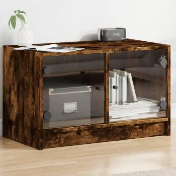 Mueble para TV con vidrio Ate Smoke Oak 68x37x42 cm, Mueble de TV con puertas de vidrio roble ahumado 68x37x42 cm vidaXL