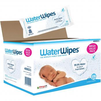 WaterWipes Toallitas para Pieles Sensible de Bebé, 99.9% agua purificada, No biodegradable, 60 Unidad