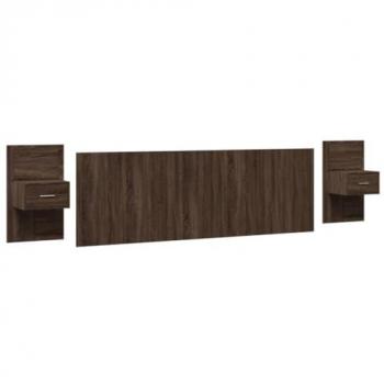 Cabecero de cama con mesitas de madera ingeniería marrón roble 240 cm, muebles de dormitorio, cabecero flotante con almacenaje, mesita de noche flotante