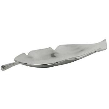 Cuenco Decorativo de Metal Plateado de Aluminio en Forma de Hoja 49 cm Brillante Industrial Glamour