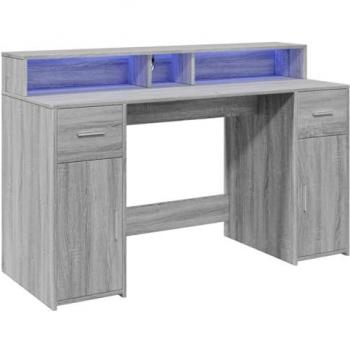 Escritorio con LED de madera de ingeniería gris sonoma 140x55x91 cm