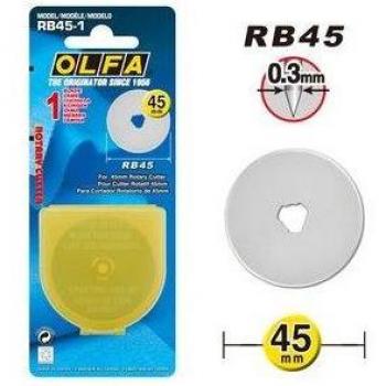 OLFA RB45-1 Cuchilla de Repuesto Circular para Cortador Rotativo, 45 mm, Plateada, Espesor 0.3 mm