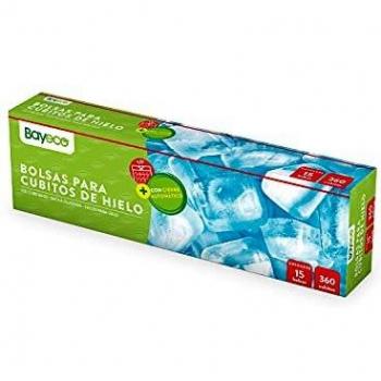 Bayeco - Bolsa para Cubitos de Hielo - Con cierre automático para un fácil sellado si necesidad de nudos - Cómodo dispensador - Color azul - Permite hasta 360 cubitos - Pack 15 unidades