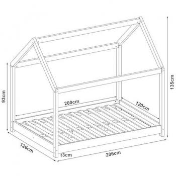 Cama Infantil Cerro en Forma de Casa de Pino 120x200cm - Natural con Somier y Carga Máxima de 140 kg