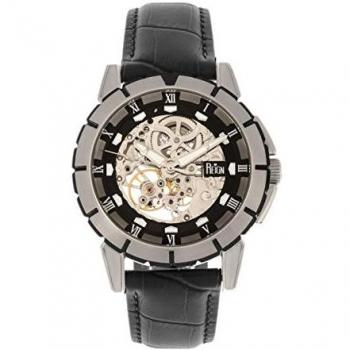 Reign Philippe Automatic Skeleton Leather Watch - Black Dial and Genuine Leather Band