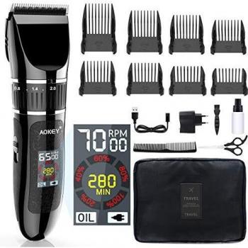 AOKEY Maquina Cortapelo sin Cuerda, Cortapelos Profesional con Pantalla LCD para Hombre y Mujer, Kit de Cortapelos para Mascota, Recargable