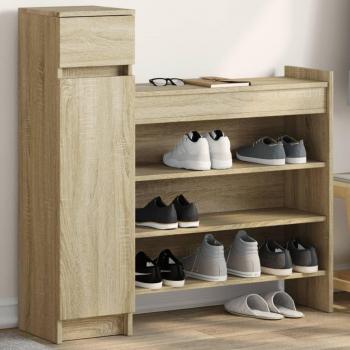 Zapatero de madera de ingeniería 100,5x28x100 cm en colores Blanco, Gris hormigón y Gris sonoma