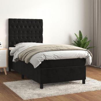 Cama box spring con colchón de muelles en terciopelo negro 90x200 cm