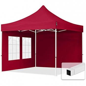 Gazebo Plegable TOOLPORT 3x3m de Acero con 2 Paneles Laterales y Ventanas Rectangulares en Color Rojo