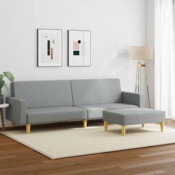Sofá cama de 2 plazas con reposapiés en tela gris claro