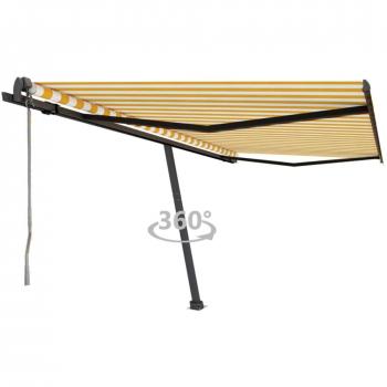 Toldo de pie automático amarillo y blanco 450x350 cm, resistente al agua, con protección UV, ideal para balcón, jardín y terraza