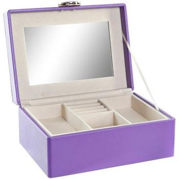 Caja Joyero de Poliuretano y Madera MDF en Color Lila de 23x17x10 cm