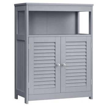 Armario del Baño VASAGLE con 2 Puertas, 30 x 60 x 80 cm, estilo persiana, organizador versátil, diseño rústico, ideal para baño, cocina, dormitorio y salón