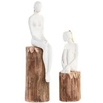 Figura Decorativa DKD Home Decor Mujer Marrón Blanco (2 Unidades)