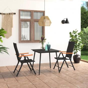 vidaXL 3 Piece Garden Dining Set Black and Brown - Outdoor furniture set, includes 1 table and 2 chairs, made of durable materials, weather-resistant design, modern aesthetic, suitable for patio or garden use