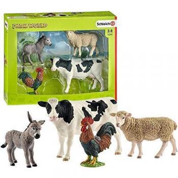 Schleich - Farm World, Set de Iniciación, Incluye Burro, Vaca, Gallo y Oveja , color/modelo surtido