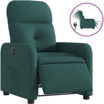 Sillón reclinable eléctrico de tela verde oscuro vidaXL