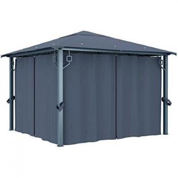 Cenador con Cortinas de Aluminio Gris Antracita 300x300 cm